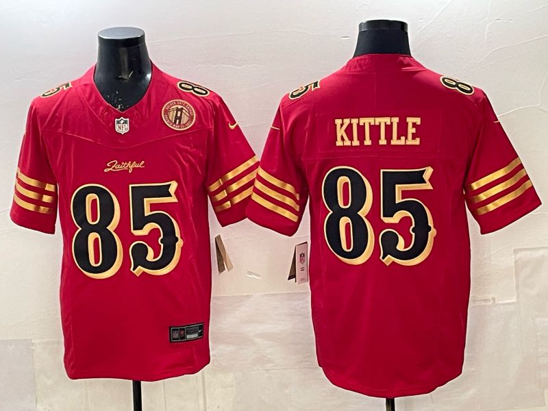 Men 2025 Nike San Francisco 49ers #85 Kittle red gold 5th generation Limited NFL Jersey 008